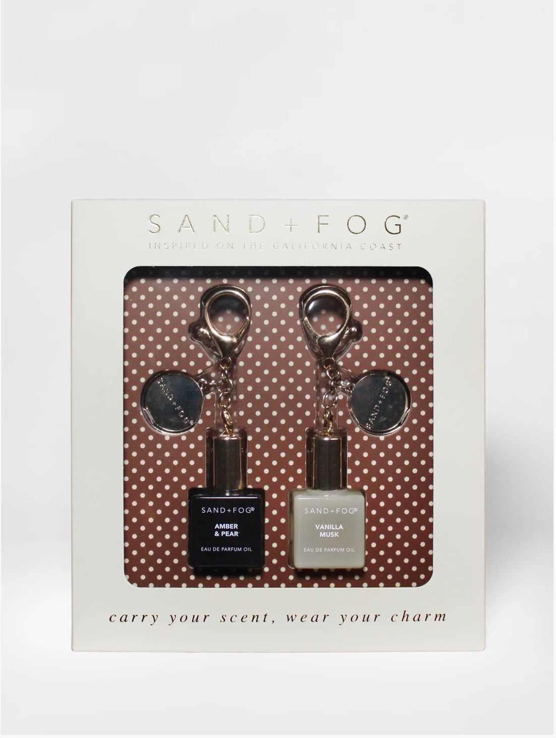Sand & Fog – Bag Charm Perfume Oil Rollerball Set - Amber & Pear + Vanilla Musk
